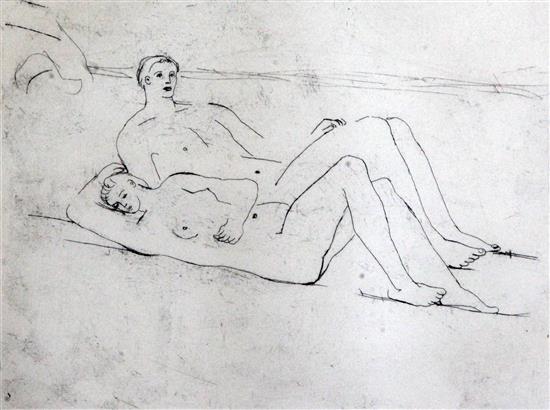 § Henry Moore (1898-1986) Reclining Figures on Beach 6.75 x 9in., unframed